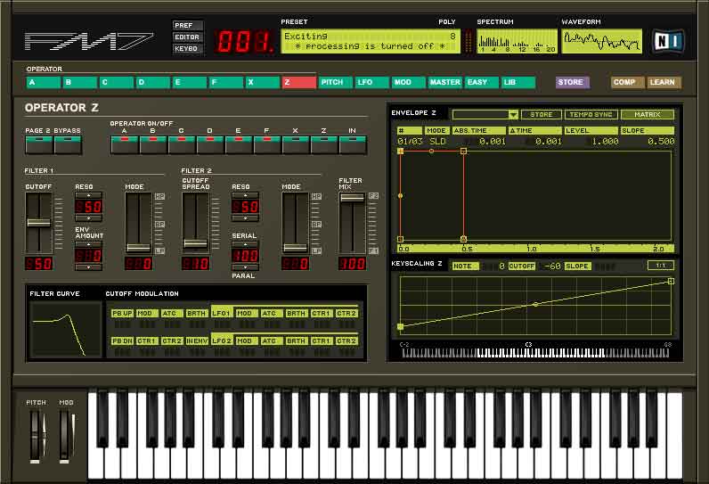 Screen shot of filter section FM-7 software synthsesizer