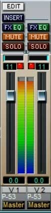 Cubase channel strip with clipping (distortion) red lights on