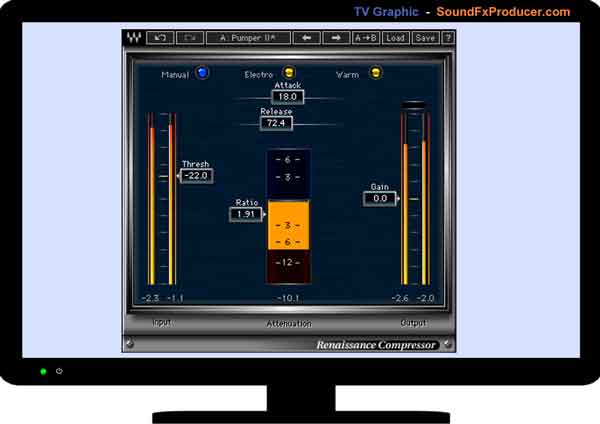 TV graphic showing Waves Renaissance Compressor