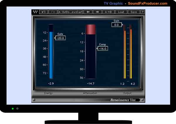 TV graphic showing Waves Renaissance Vox Compressor